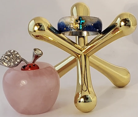 1041 Ring Blue & White Resin with Cross, Size 9 shown