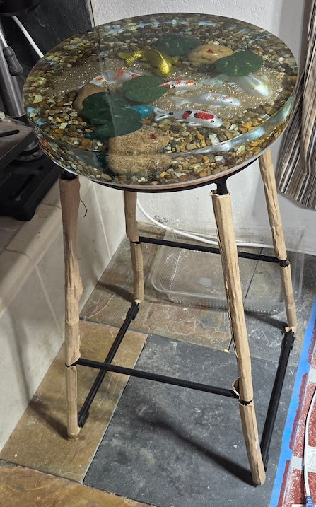 1250. 14" Round Resin Table - Koi Pond