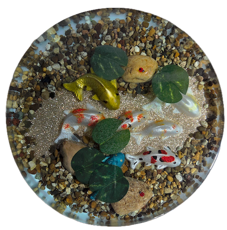 1250. 14" Round Resin Table - Koi Pond
