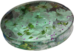 1251. 14" Round Resin Table with Lights - Rose of Sharon