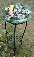 1251. 14" Round Resin Table with Lights - Rose of Sharon